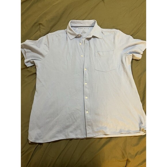 Perry Ellis Men’s Large Blue Polo Button Down Short Sleeve Shirt - Picture 1 of 4